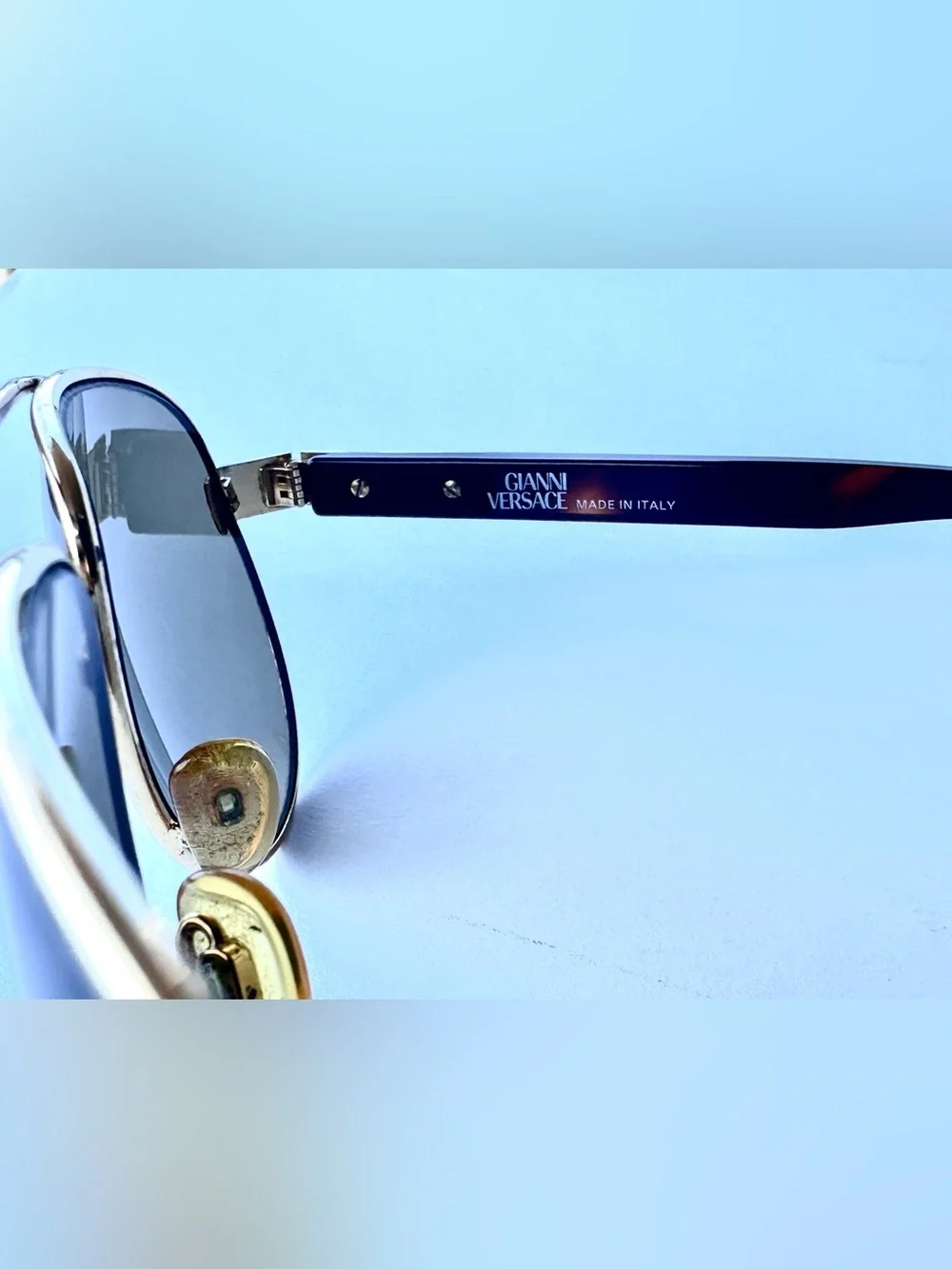 Versace Gold Frame Sunglasses with Gray Blue Lenses